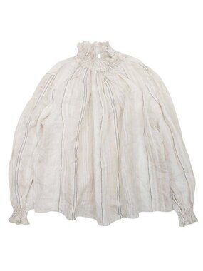 Dior Linen Silk Smock Blouse Striped Shirt Pullover Beige Sweater 36